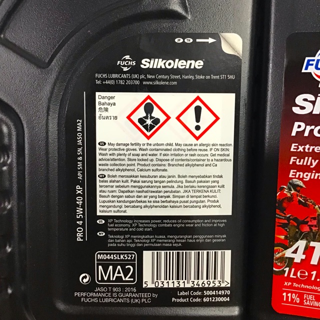 Fuchs Silkolene Pro 4 5w40 - Nhớt Tổng Hợp Toàn Phần Gốc Ester - Made in UK Mẫu Tem Xuất Châu Á