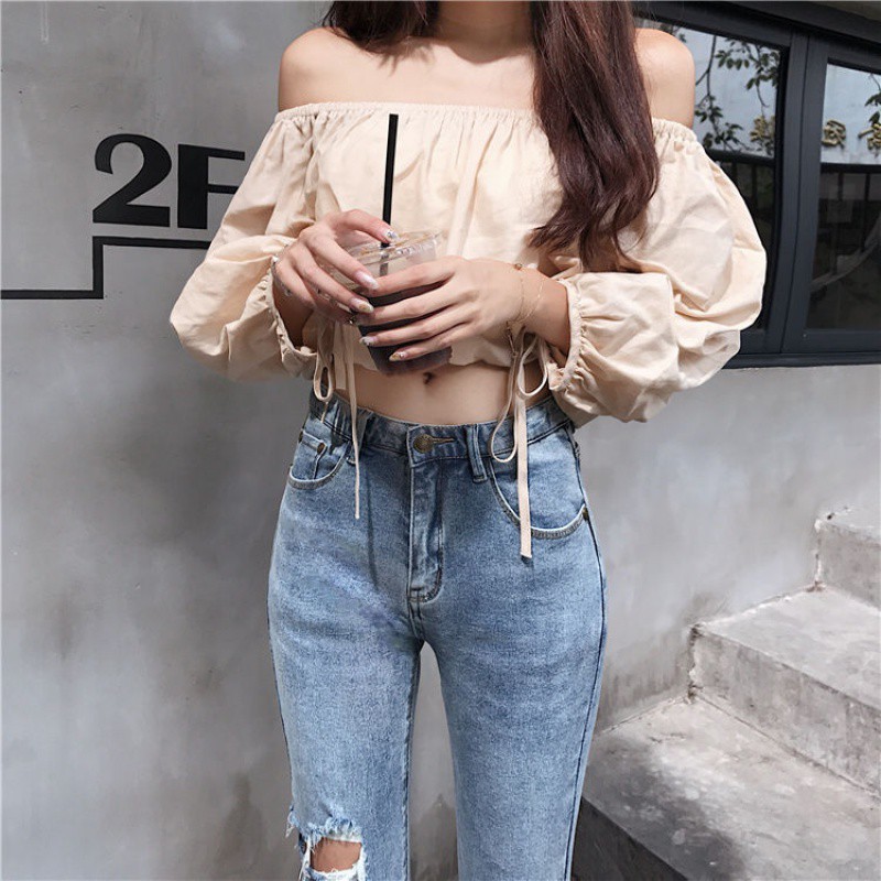 Quần jeans dài rách gối thời trang cho nữ