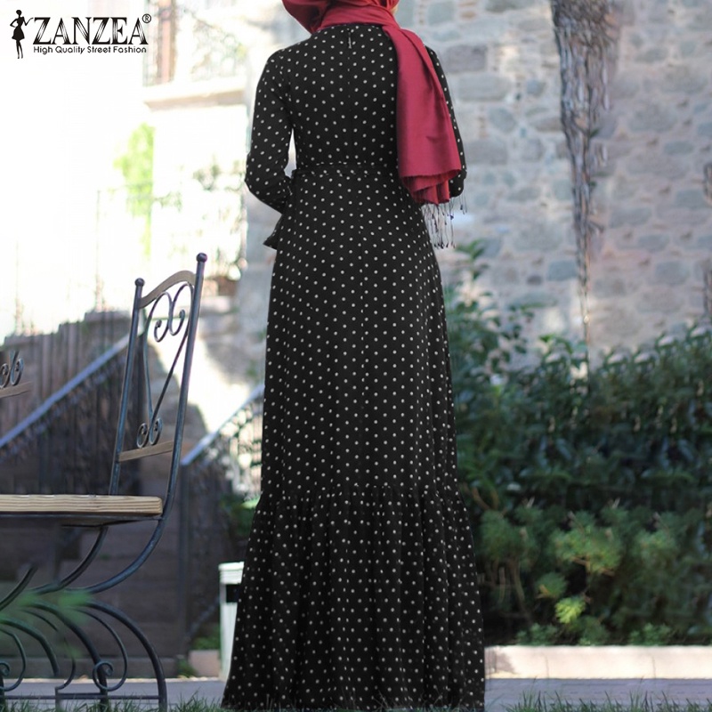 Đầm maxi ZANZEA tay dài nhiều tầng in họa tiết thời trang dành cho bạn nữ