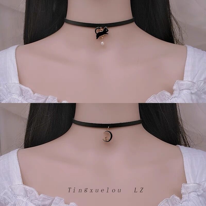 Vòng Cổ choker Dây Nhung Đen Phong Cách Nhật Bản