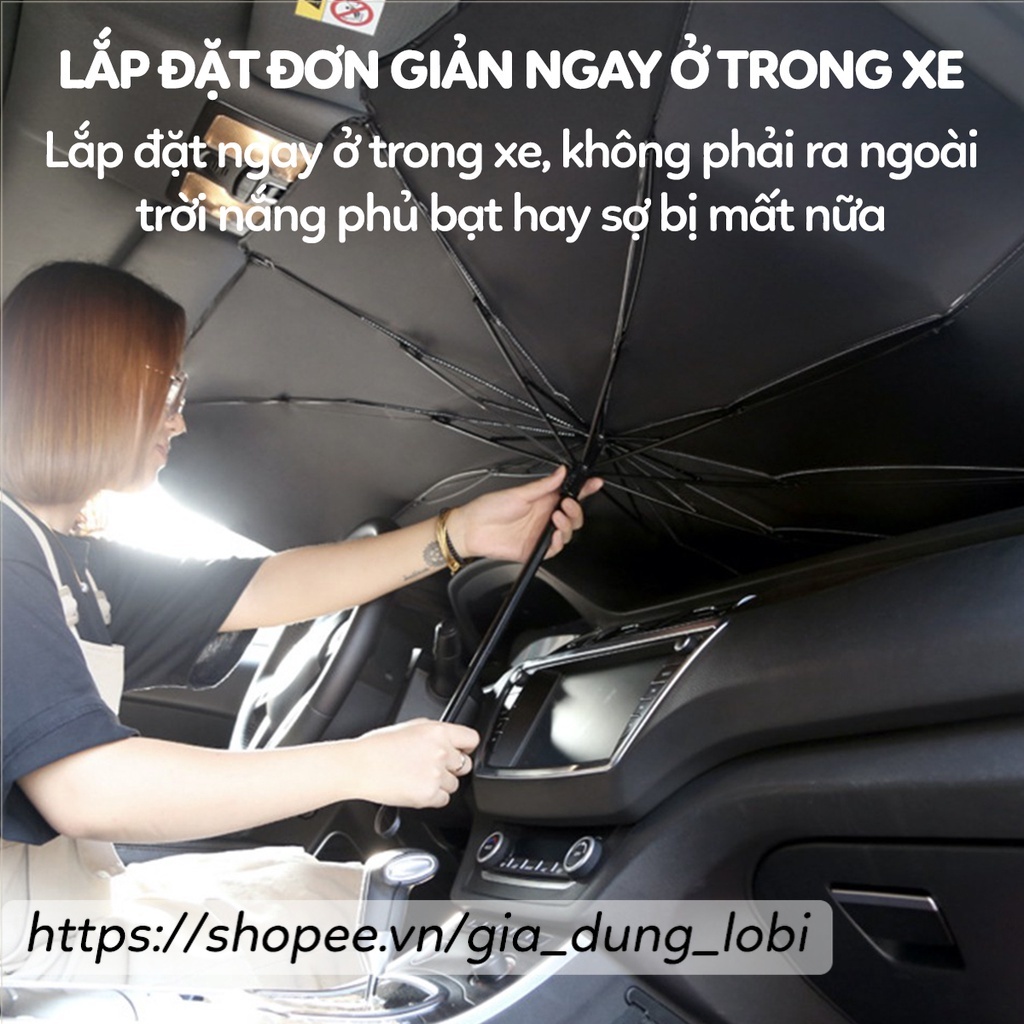 Ô che nắng kính lái ô tô, dù che nắng kính lái ô tô xe hơi chắn tia UV giảm nhiệt bảo vệ nội thất kèm túi đựng(125x75cm)