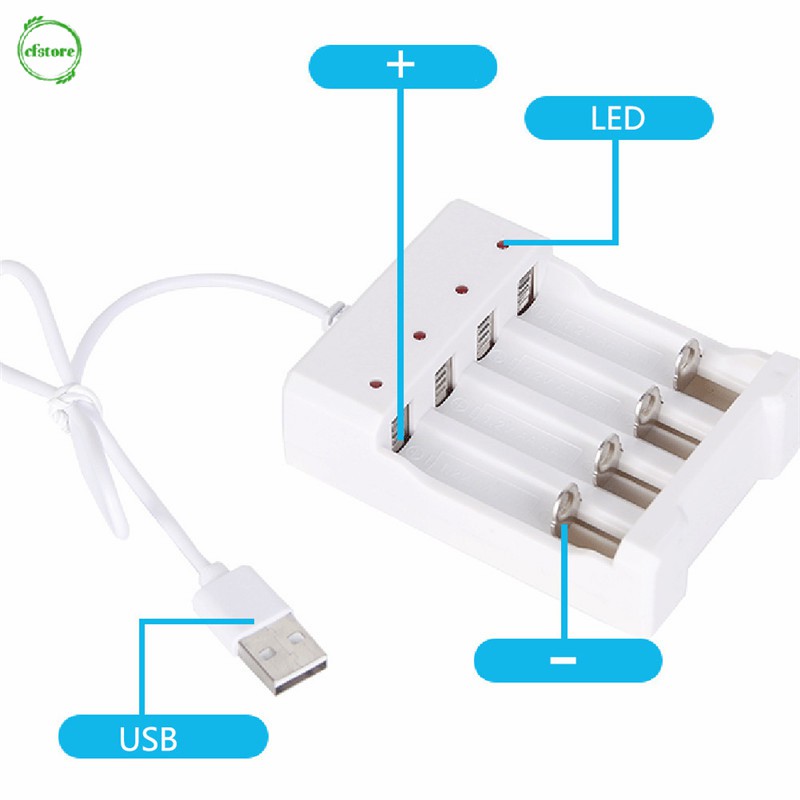 Bộ sạc pin AAA/AA 4 ngăn USB có tốc độ nhanh chóng và tính năng bảo vệ ngắn mạch