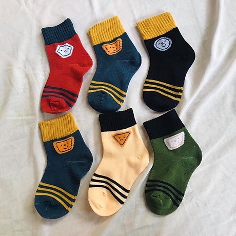Combo 5 đôi tất len cao cổ họa tiết hình học cho bé từ 1 đến 10 tuổi