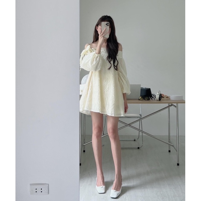 VÁY BABYDOLL BÈO TRỄ VAI BUỘC NƠ VẢI GẤM VBTVBN