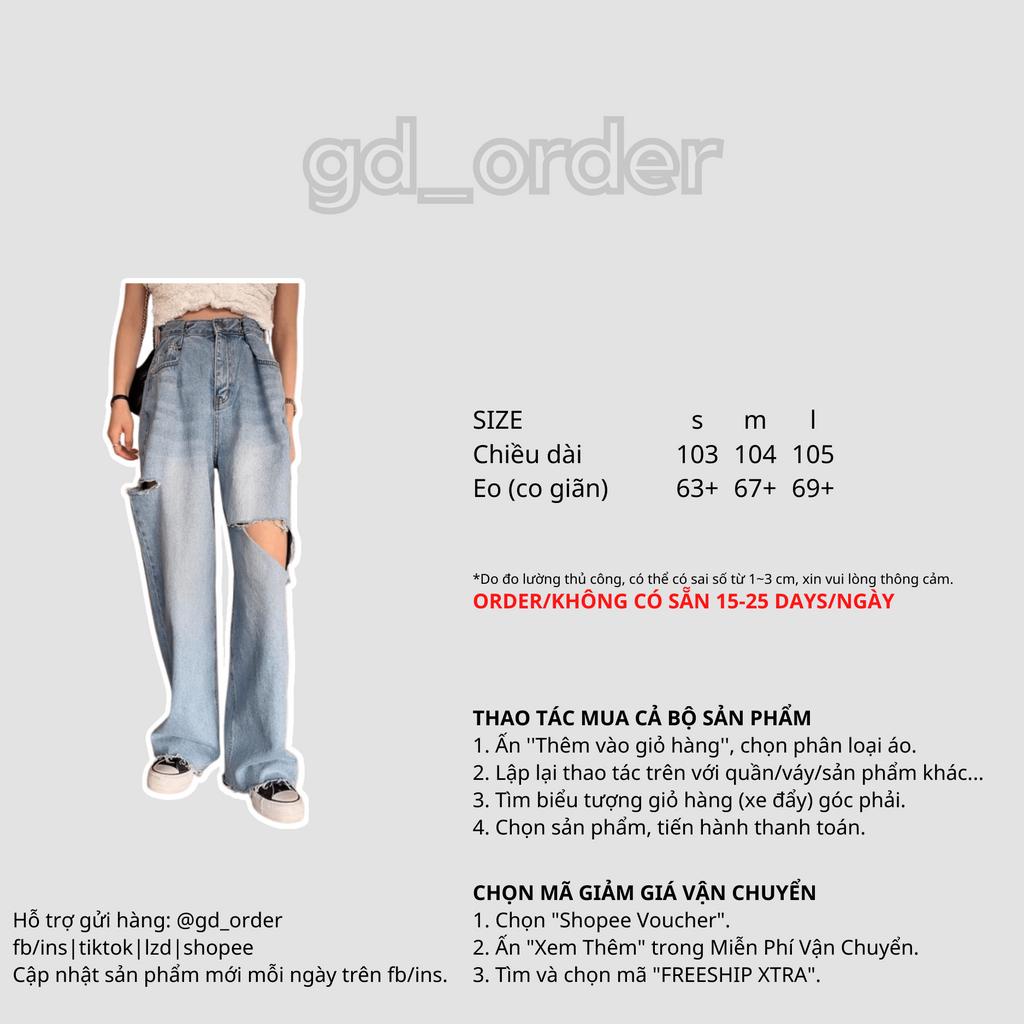 Q12|Quần jeans bò nữ ống rộng lưng cao rách gối hàn quốc basic dễ mặc đi học, đi chơi gd_order
