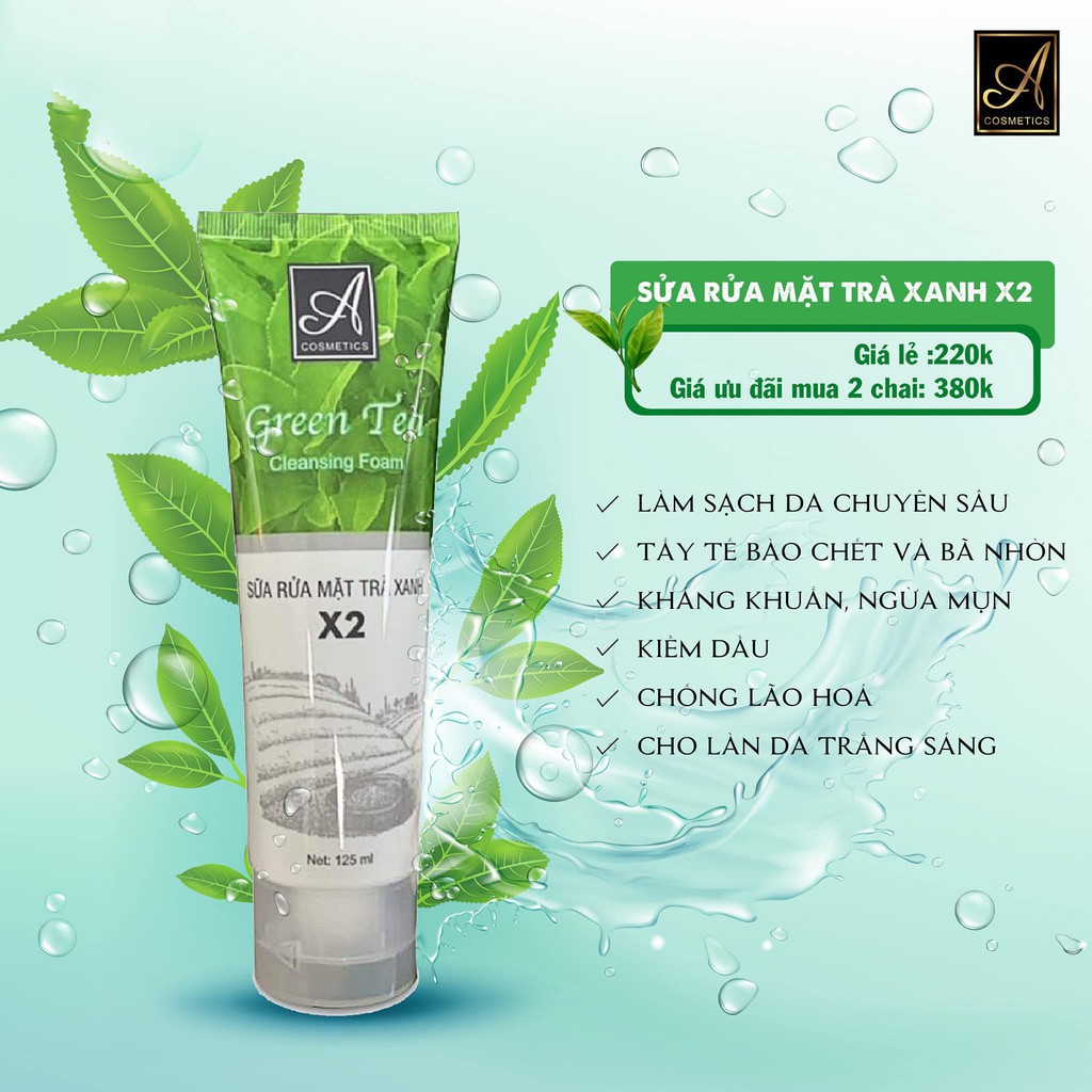 Sữa Rửa Mặt Trà Xanh X2 💎120 ml💎 Giúp làm sạch sâu, se khít lỗ chân lông và làm sáng da mịn màng💎