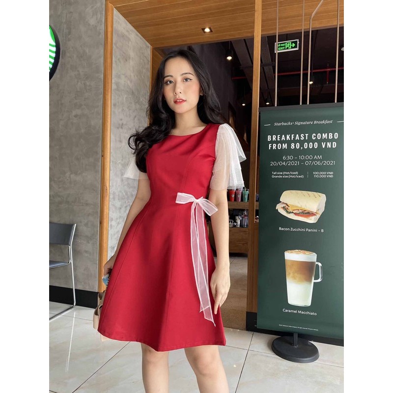 Đầm đỏ dự tiệc dáng xòe thiết kế xinh tôn dáng sáng da cho nàng chân ngắn hợp đi tiệc đi chơi - Thời trang Lux W | BigBuy360 - bigbuy360.vn