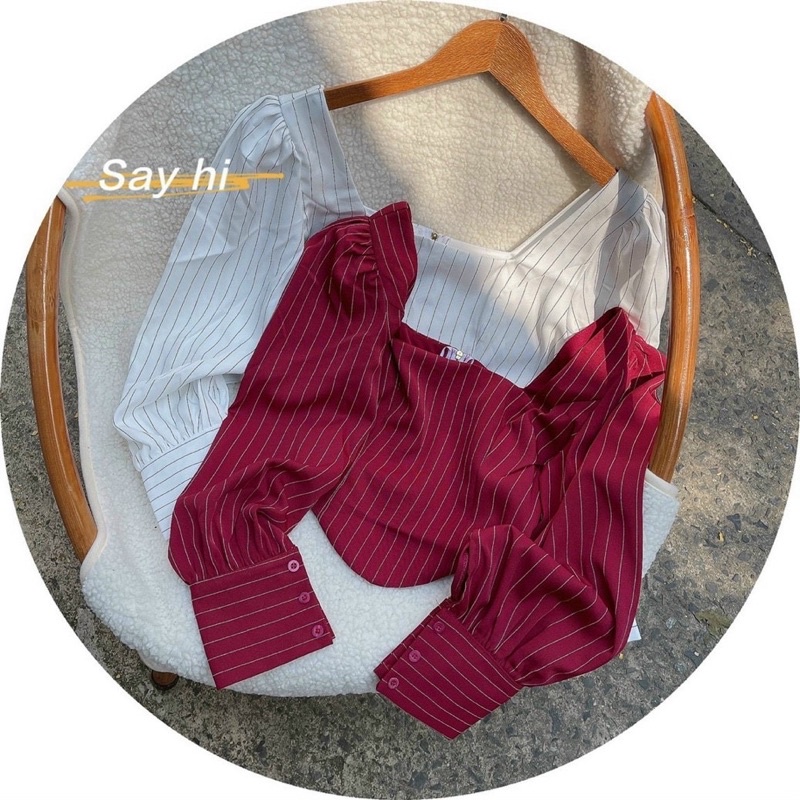 ÁO CROPTOP SỌC KẺ LAI BẦU TAY DÀI