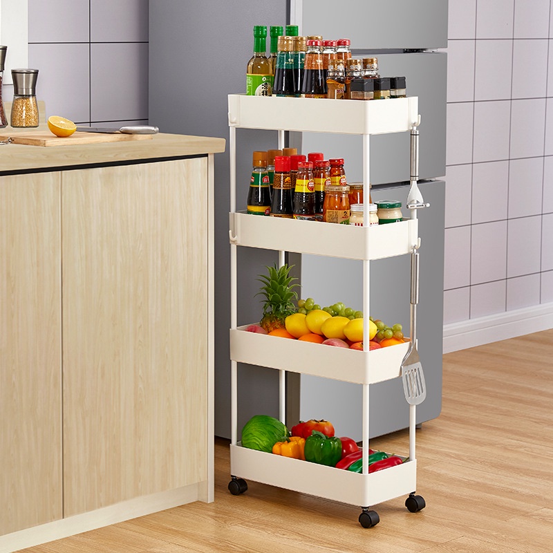 Kệ Để Đựng Đồ Đa Năng 4 Tầng - 3 TẦNG Thanh Inox - Giá Nhựa có lỗ Cao cấp(CÓ BÁNH XE) loại tốt