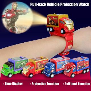 ✨Sixc✨Novel Cartoon Pull Back Car Block Bracelet Wrist Band Children’s Projection Digital Watch