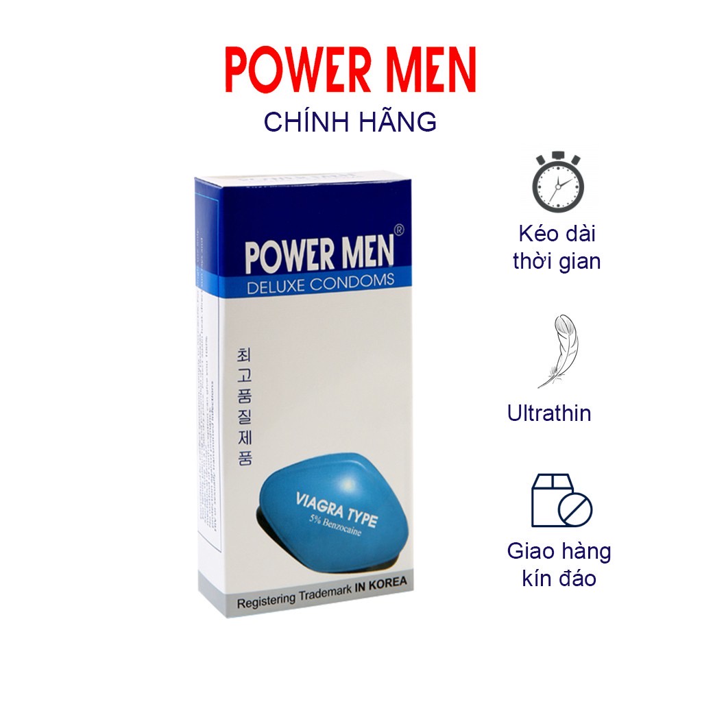 [Chính hãng] Bao cao su POWER MEN VIAGRA TYPE siêu mỏng trơn nhiều gel bôi trơn siêu kéo dài (Hộp 12c, 3c)