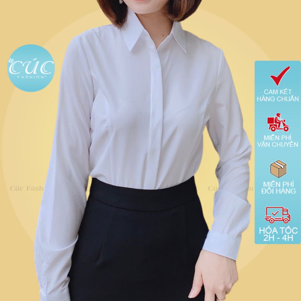 Áo sơ mi nữ trắng dài tay Cúc Fashion áo somi tay dài công sở cao cấp đẹp cổ đức kiểu thời trang đi học A55