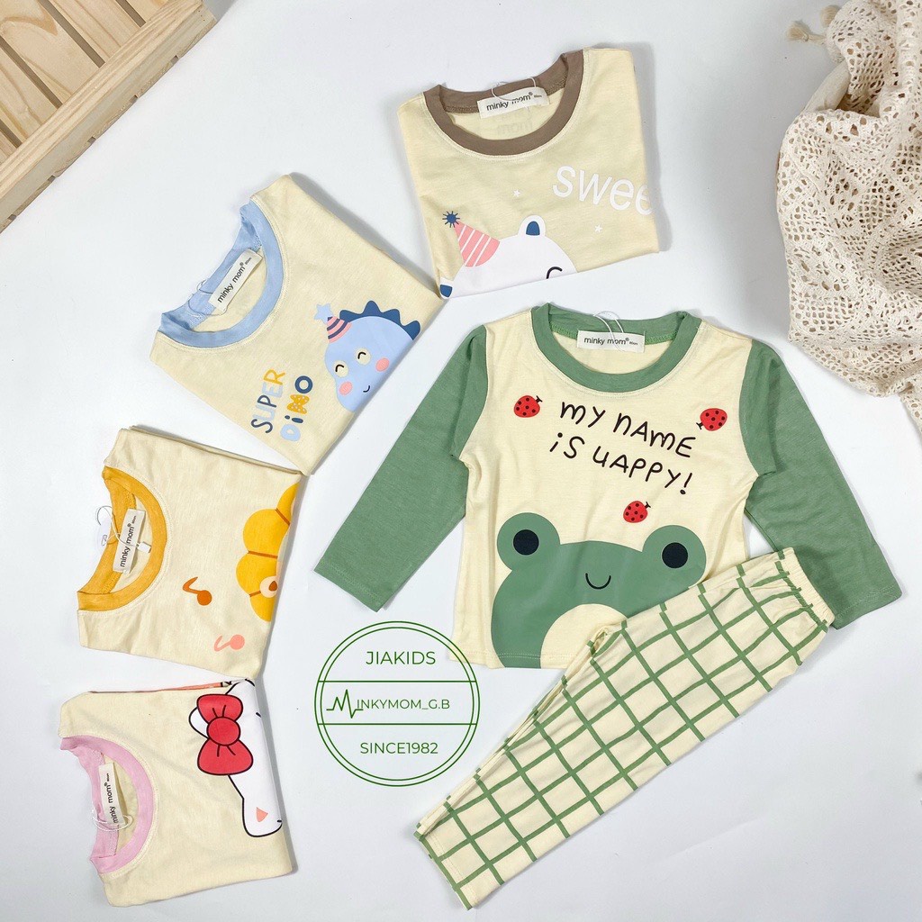 [SALE] Bộ Quần Áo Bé Gái, Bé Trai Minky Mom Động Vật Quần Kẻ, Bộ Dài Tay Thun Lạnh Cho Bé Mặc Nhà MKMTD2231
