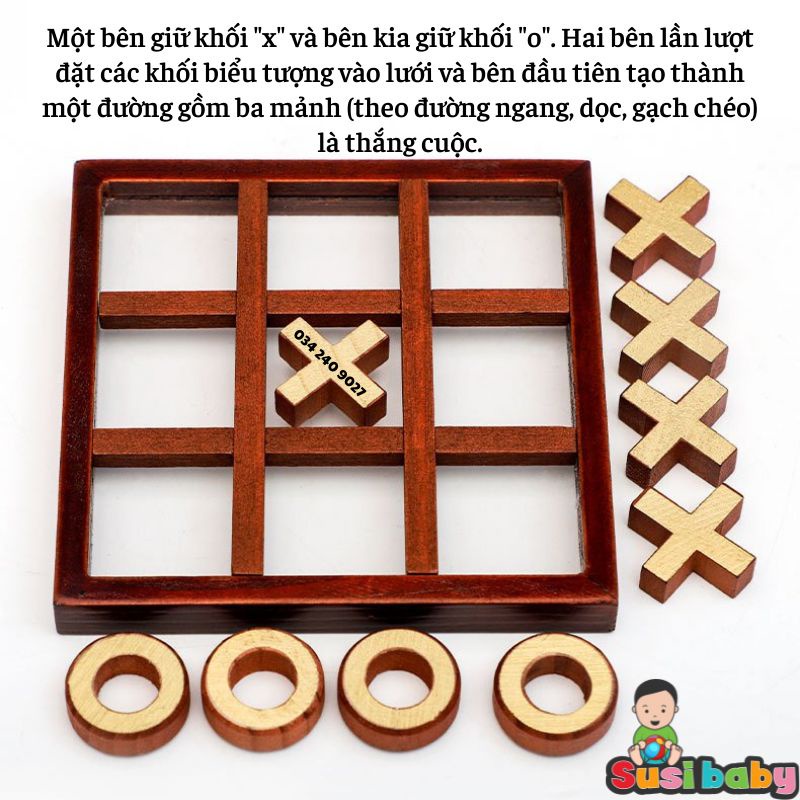 Cờ Caro Phiên Bản Nhí Cho Bé Từ 3-4 Tuổi, Đồ Chơi Được Làm Bằng Gỗ Tự Nhiên Thuần Mộc