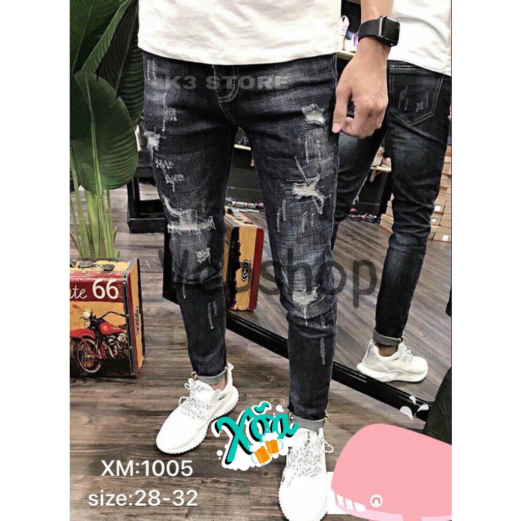 Quần jeans Nam xám đen  cào xước trẻ trung Vcbshop 075