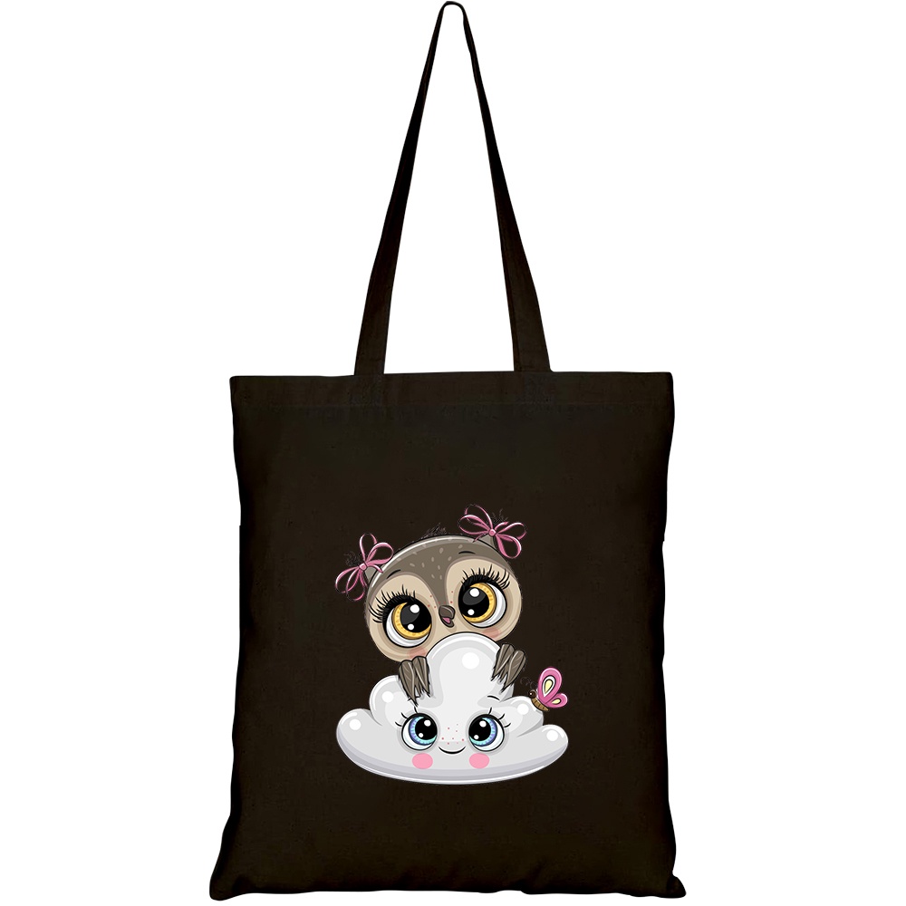 Túi vải tote canvas HTFashion in hình cute cartoon owl cloud on HT383