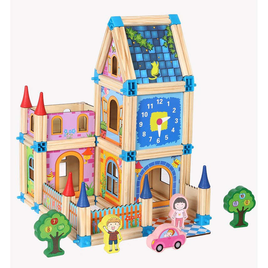 Đồ chơi lắp ghép mô hình nhà gỗ 3D 128 chi tiết bộ đồ chơi thông minh sáng tạo cho bé