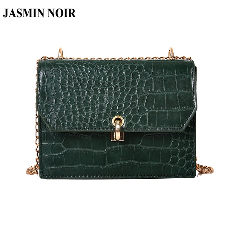 Túi đeo chéo JASMIN NOIR họa tiết da cá sấu phối dây xích dành cho nữ