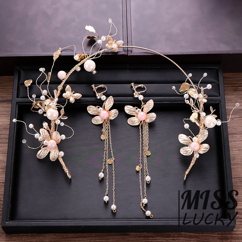 Phụ kiện cài tóc hình bướm / ngọc trai giả sang trọng cho cô dâu