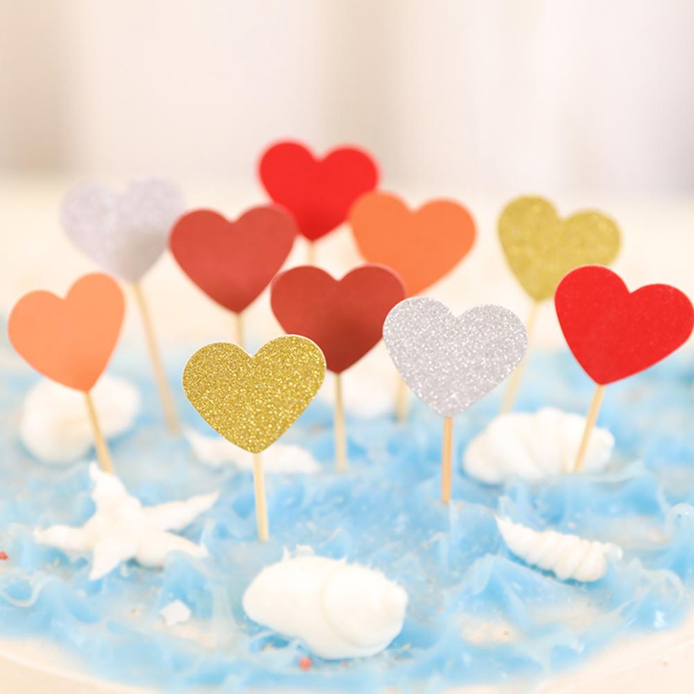 100 cái Bánh sinh nhật Topper Long lanh Trái tim Hình dạng ngôi sao Cupcake Toppers Nguồn cung cấp cho bữa tiệc