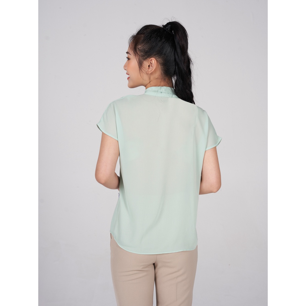 Áo sơ mi nữ YODY tay ngắn cổ nơ vai chờm phong cách mềm mịn thoải mái SCN5192