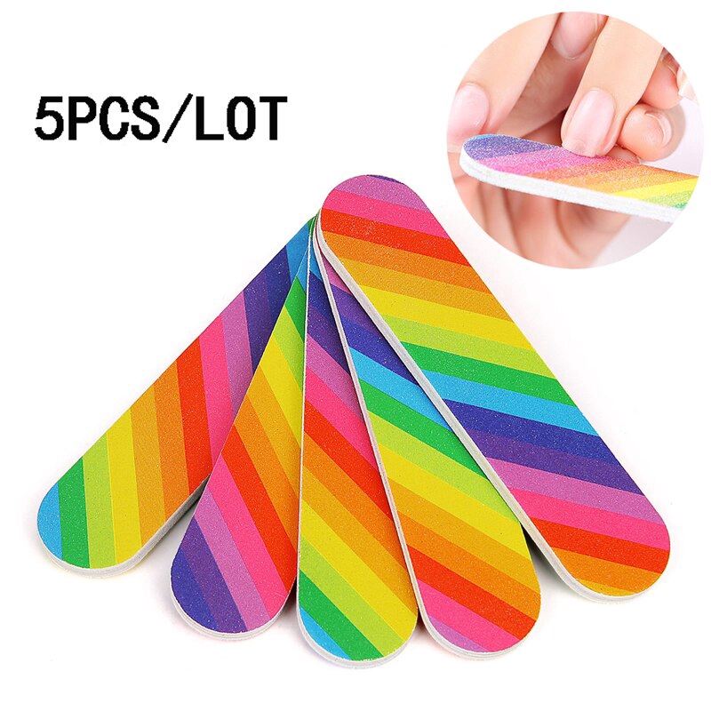 Bộ 5 Thanh Dũa Móng Tay 2 Mặt Màu Cầu Vồng Sặc Sỡ Chất Lượng Cao