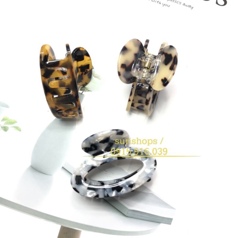Kẹp tóc oval phối màu, Kẹp Càng Cua Phối Đốm Màu, Kẹp Acrylic