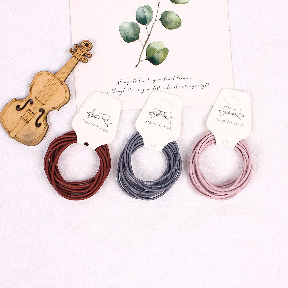 Set 10 Dây Thun Cột Tóc Đuôi Ngựa Co Giãn Màu Trơn Độ Co Giãn Cao Cho Nữ