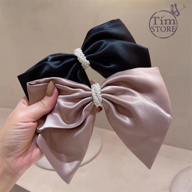 Kẹp tóc nơ tiểu thư đen nâu TIMSTORE phụ kiên thời trang phong cách hàn quốc