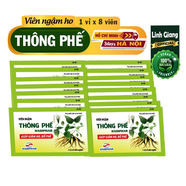 Viên ngậm ho Thông Phế Hadiphar hỗ trợ giảm ho, làm ấm đường hô hấp vỉ 8 viên