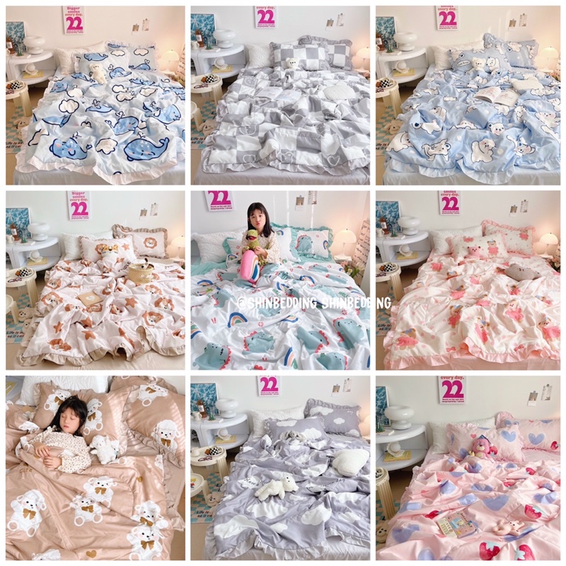 Set Đũi Chăn Hè Chần Bông Mỏng Nhiều Hoạ Tiết, Hàng Có Viền Bèo Xinh Xắn -shinbedding