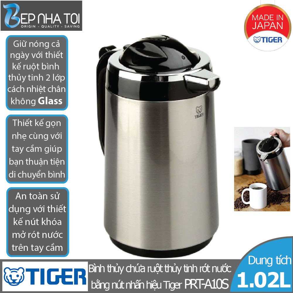 Bình thủy chứa ruột thủy tinh Tiger PRT-A10S (1.02L)