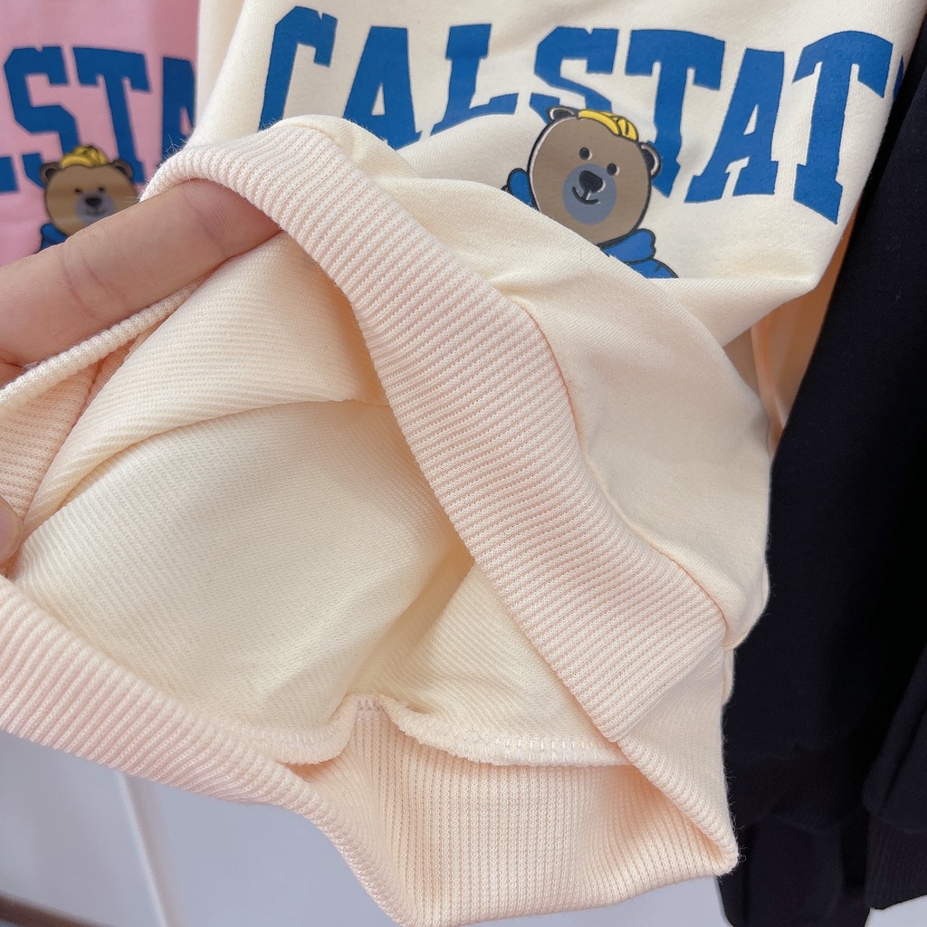 Bộ thu đông da cá in hoạ tiết hoạt hình cho bé, bộ thun tay dài xinh xắn đáng yêu