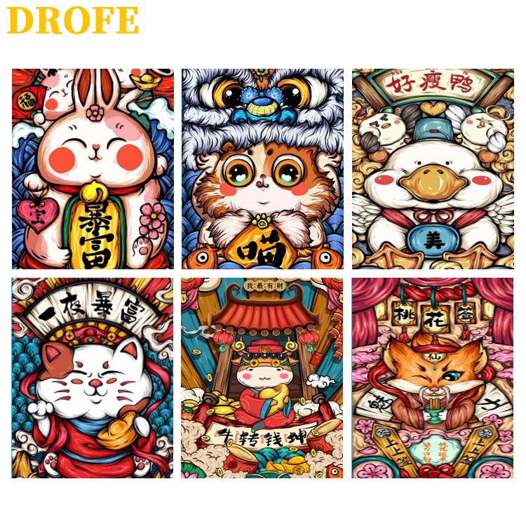 DROFE Bộ tranh sơn dầu tô màu theo số 40x50cm chủ đề hoạt hình trang trí nội thất