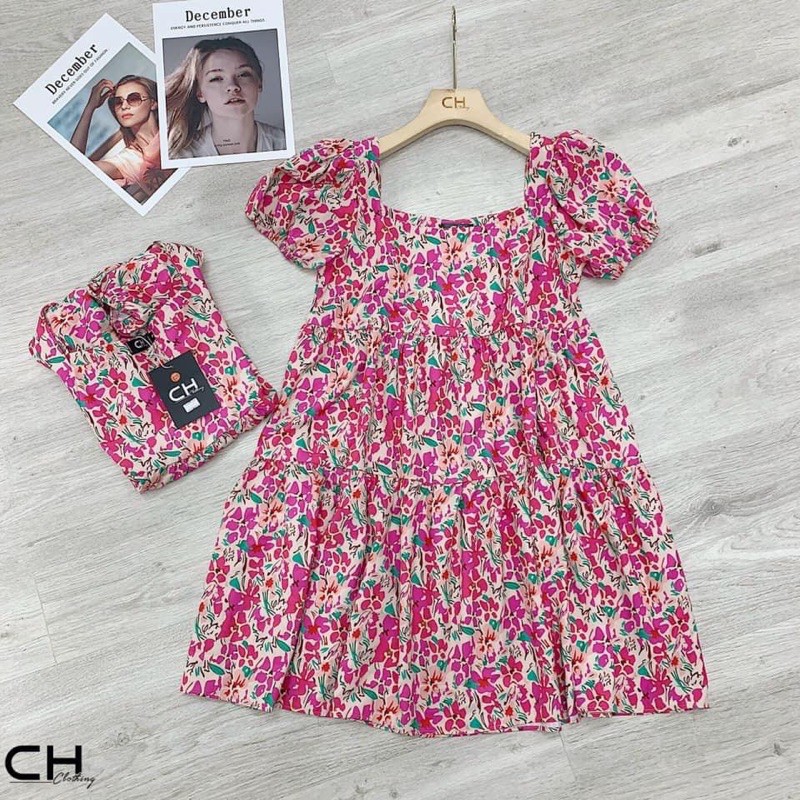 [Siêu Hot] Váy Hoa Babydoll Cổ Vuông Tay Cộc, Đầm Nữ Hoa Dáng Xoè Siêu Xinh Có Ảnh Thật Kèm Video | BigBuy360 - bigbuy360.vn