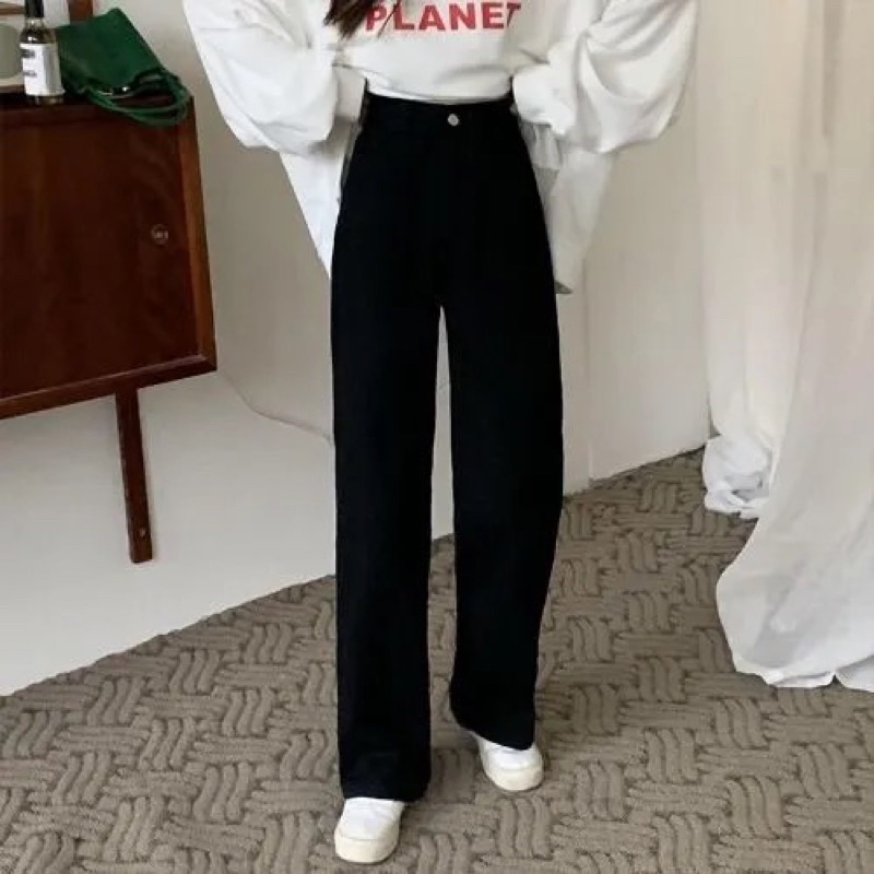 Quần Jeans Nữ Màu Trắng Kem Ống Suông Cạp Cao Baisc Phong Cách Ulzzang Hàn Quốc Mặc Hàng Ngày Đi Học Đi Làm Loại 1