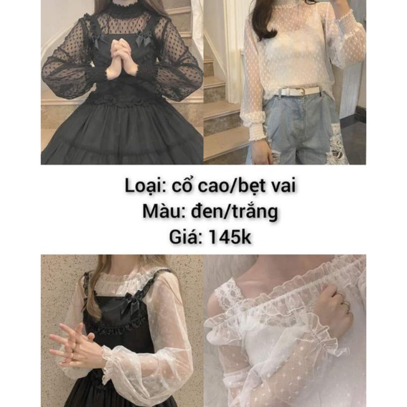 Áo phối lolita áo trắng mặc 2 kiểu