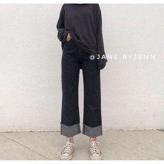 #Q153053 Quần jeans ống suông gập gấu cạp cao