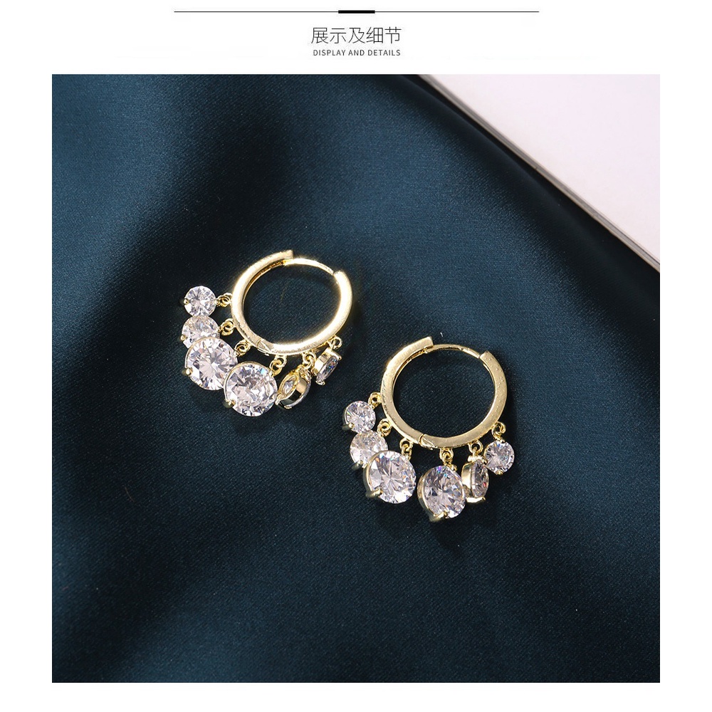 Bông tai Pinkdudu PD625 dạng vòng phối tua rua đính đá zircon màu sắc ngọt ngào thời trang cho nữ