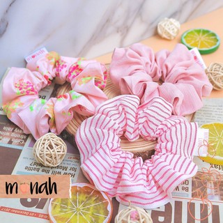 Combo 3 Cột Tóc, Buộc Tóc, Scrunchie Màu Hồng Pastel Sọc