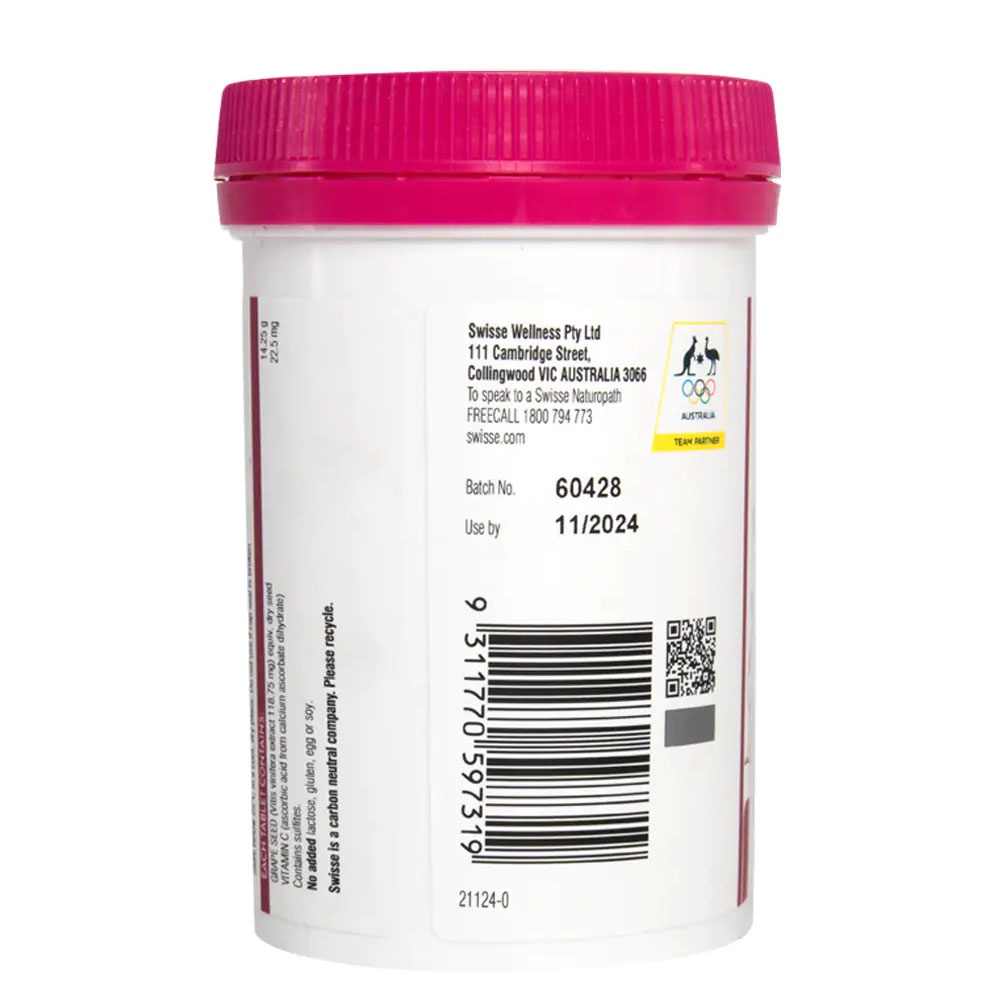 Thực Phẩm Bảo Vệ Sức Khỏe Swisse Tinh Chất Hạt Nho Beauty Grape Seed 180 Viên