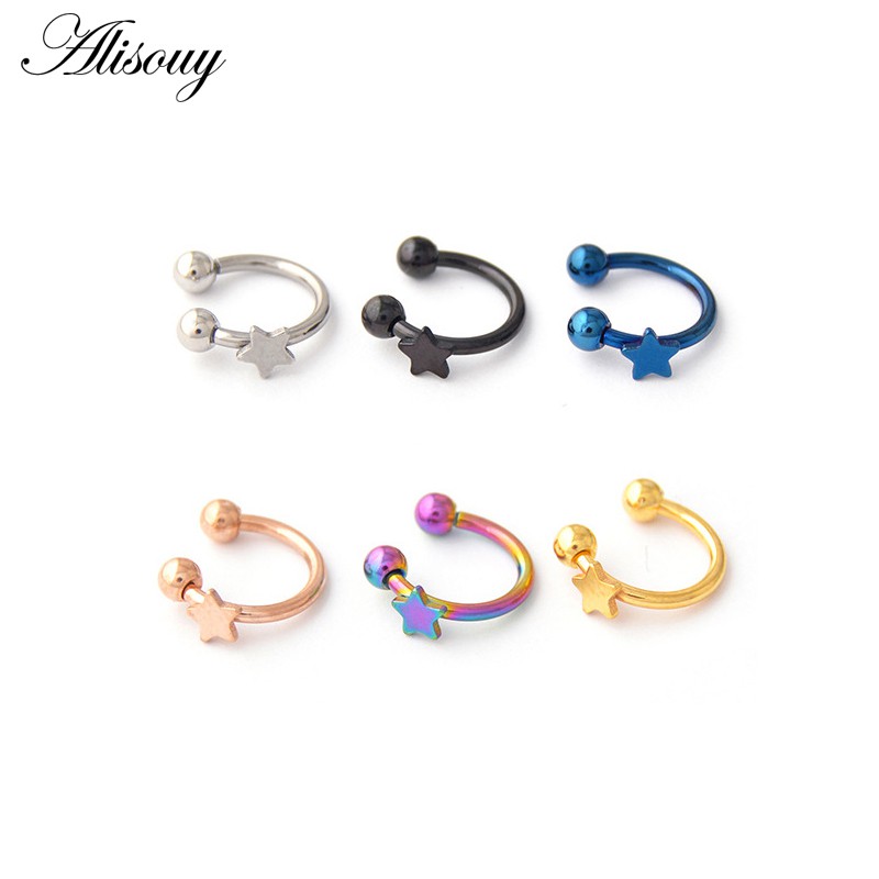 Alisouy 1 Khuyên Mũi Tròn Bằng Thép Không Gỉ Màu Vàng / Bạc Thời Trang Cho Nữ