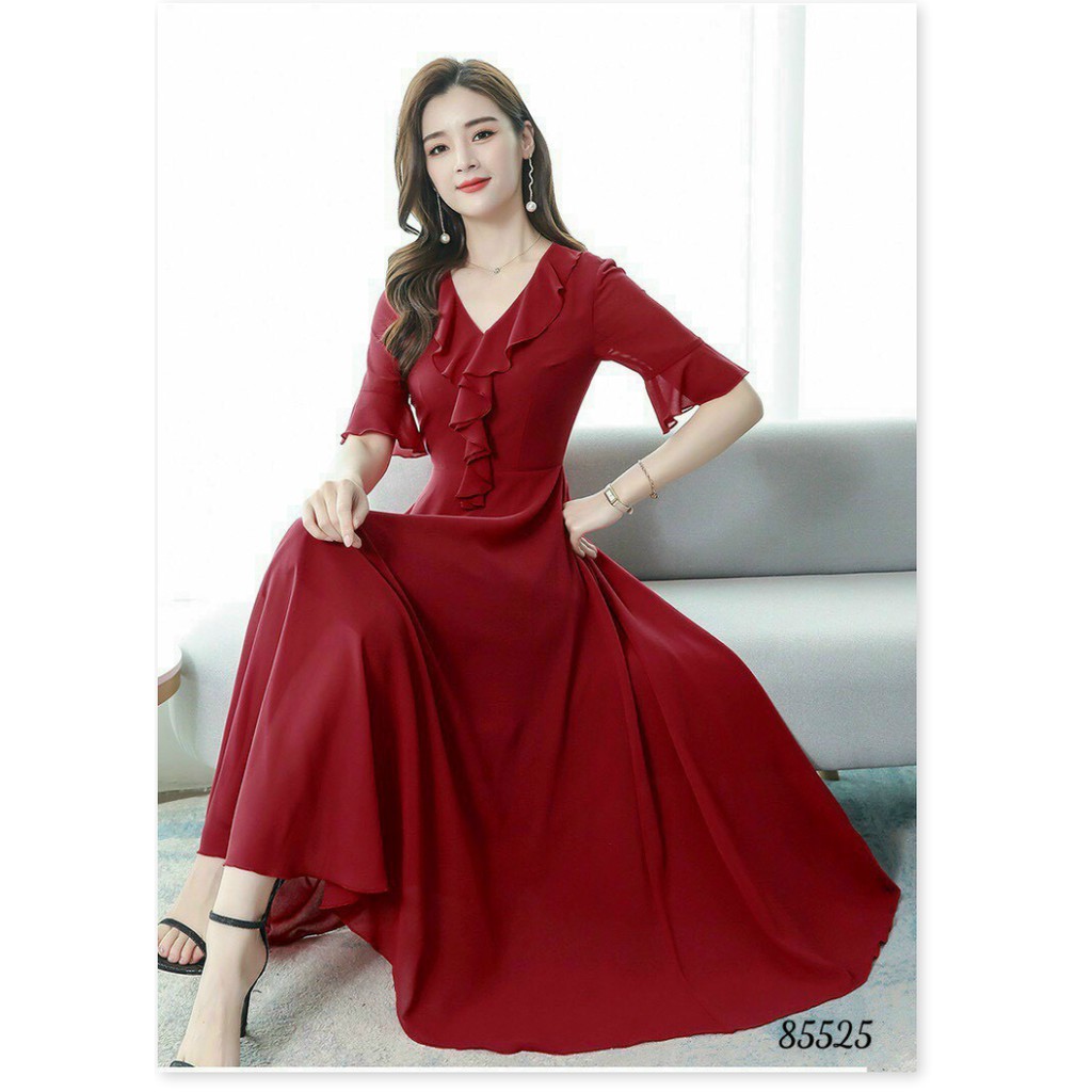 ĐẦM VOAN CHIFFON PHỐI BÈO HAI LỚP DÀI QUA GỐI QUÝ PHÁI CHO QUÝ NÀNG