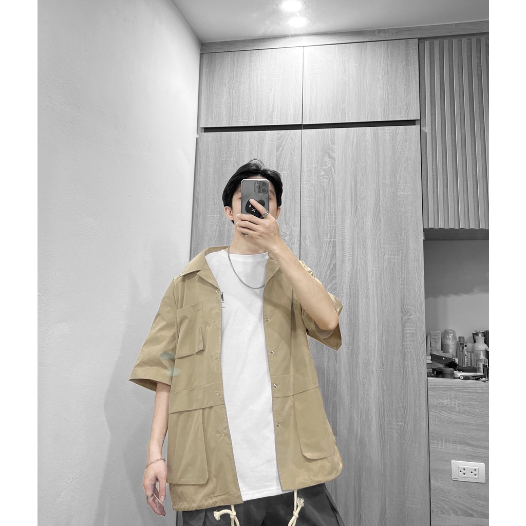 Áo sơmi kaki dù cổ pyjama túi hộp MEANSTORE nam nữ form rộng ulzzang không nhăn phong cách Hàn Quốc