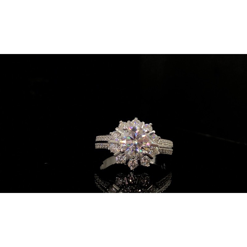 Nhẫn kim cương Moissanite bằng bạc 950 xi bạch kim (chủ 6mm và 6,5mm moissanite trắng nước D kiểm định, tấm moissanite)