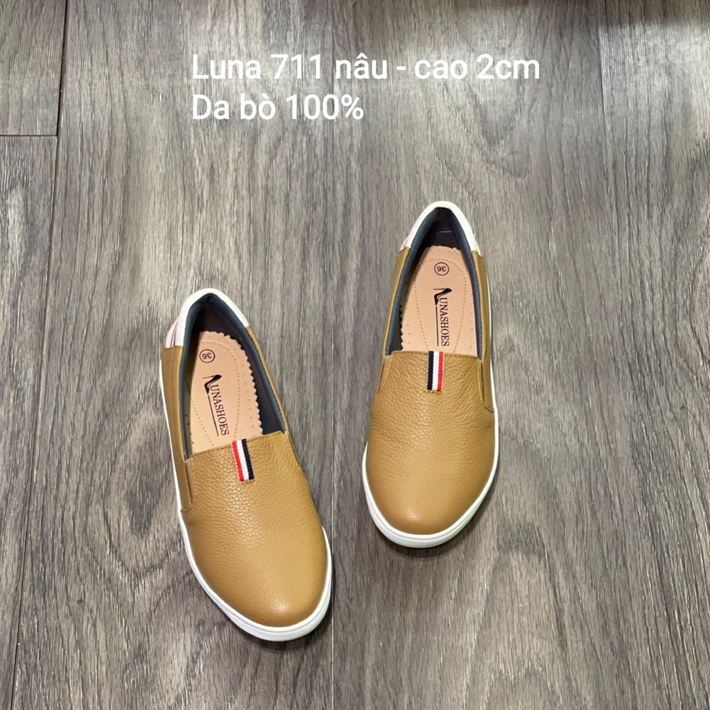 Giày Slip on nữ da bò 100% Lunashoes (711) - Giày lười da nữ tăng chiều cao - Chất liệu da bò sẵn hàng
