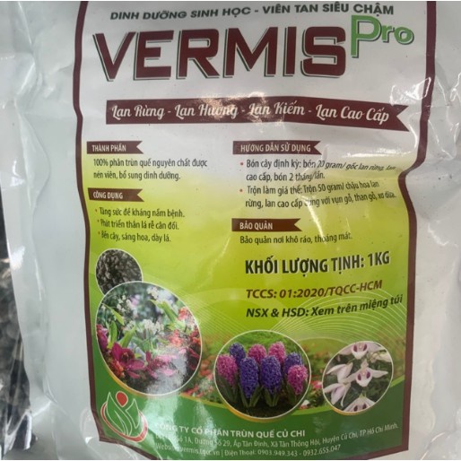 Phân trùn quế viên nén VERMIS PRO  tan siêu chậm chuyên dùng cho lan kiếm, lan var, lam rừng..gói 1kg