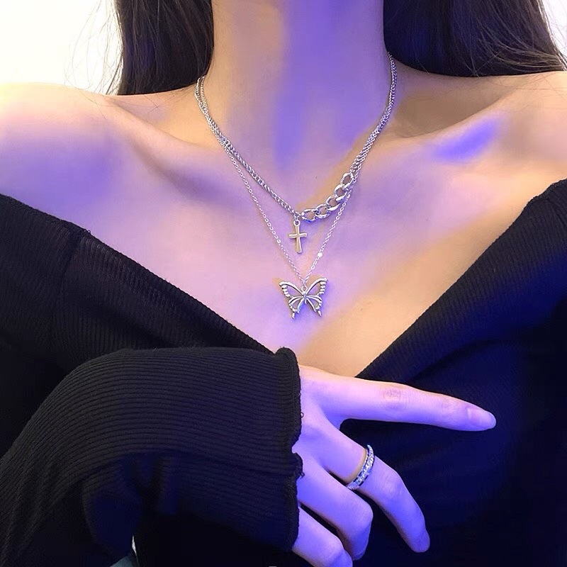 Vòng cổ phong cách cá tính mặt xích bạc V4