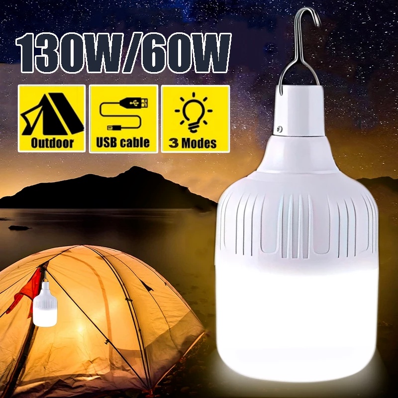 Bóng Đèn LED Cắm Trại 60W/130W Kèm Móc Treo