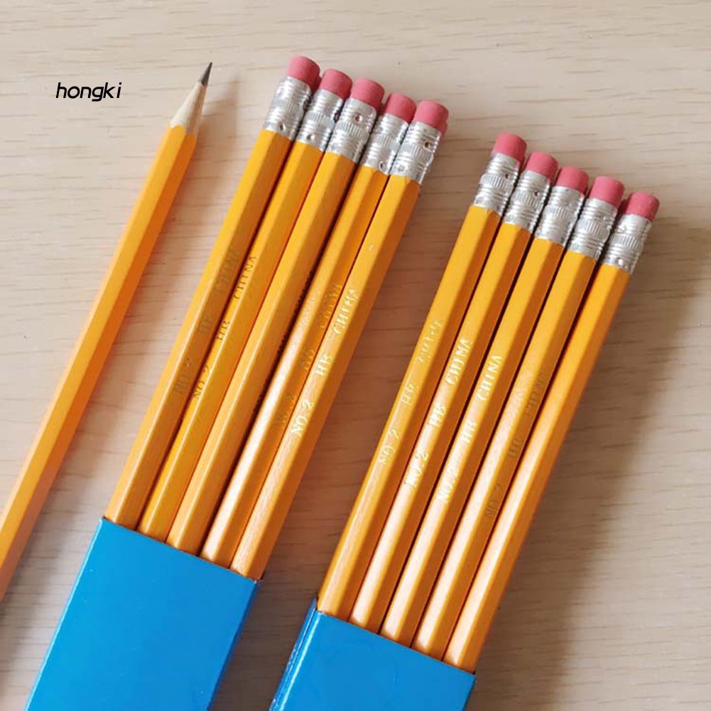 Set 10 bút chì chuốt HB bằng gỗ có đầu gôm cho học sinh